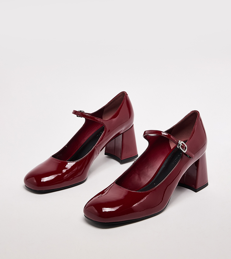 Glossy Block Heel Mary Jane Shoes