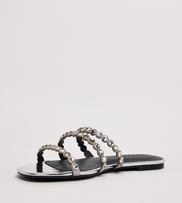 Crystal Embellished Strap Flat Sandals