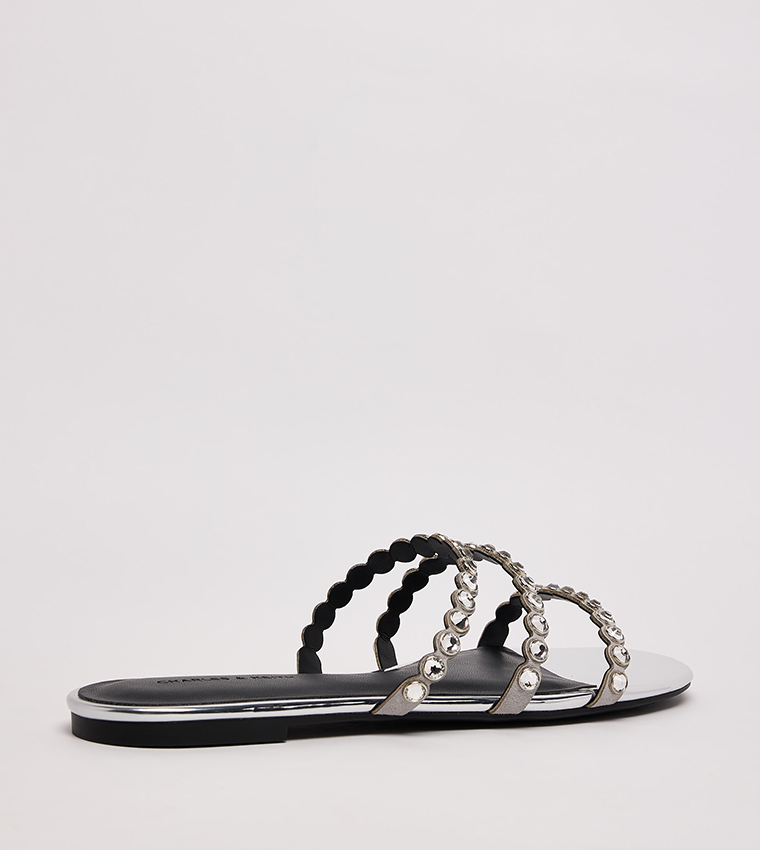 Crystal Embellished Strap Flat Sandals