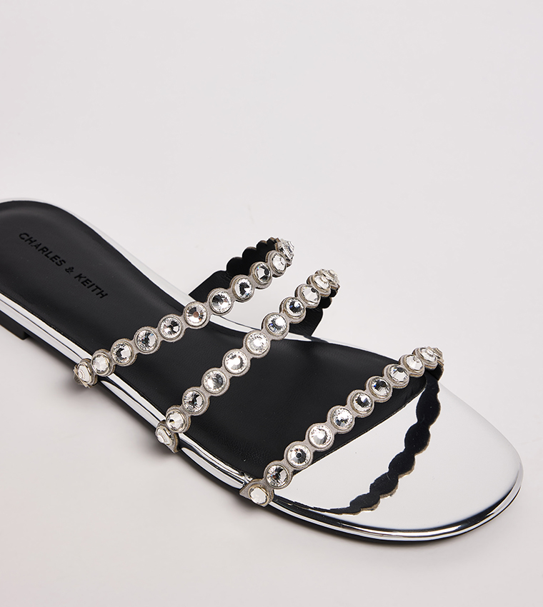 Crystal Embellished Strap Flat Sandals