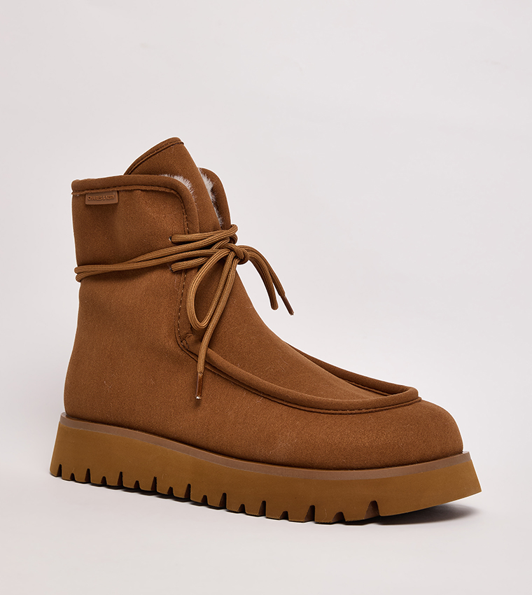 Textured Fur Lined Ankle Boots