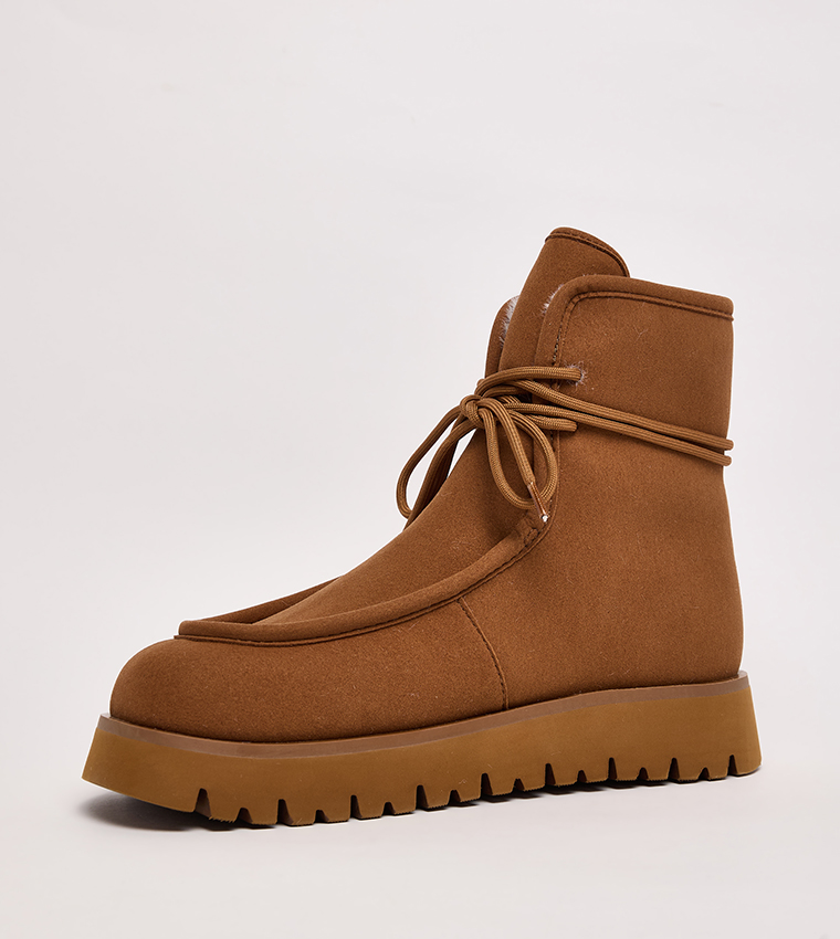 Textured Fur Lined Ankle Boots