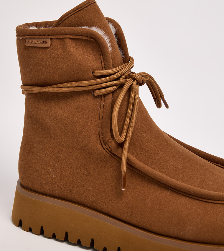 Textured Fur Lined Ankle Boots