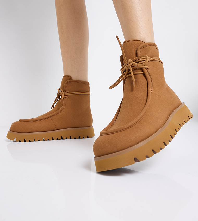 Textured Fur Lined Ankle Boots