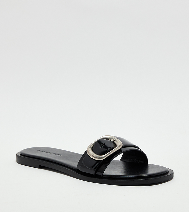 Buckle-Strap Slide Sandals