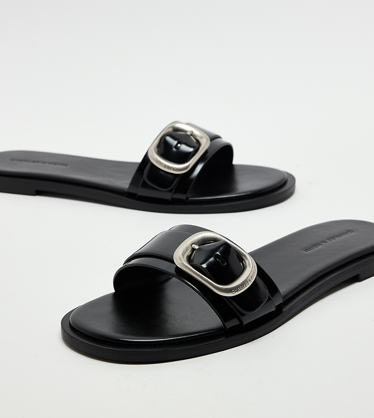 Buckle-Strap Slide Sandals
