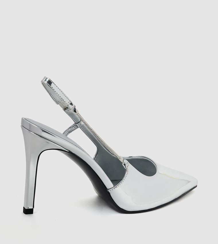 Metallic Chain Strap Slingback Pumps