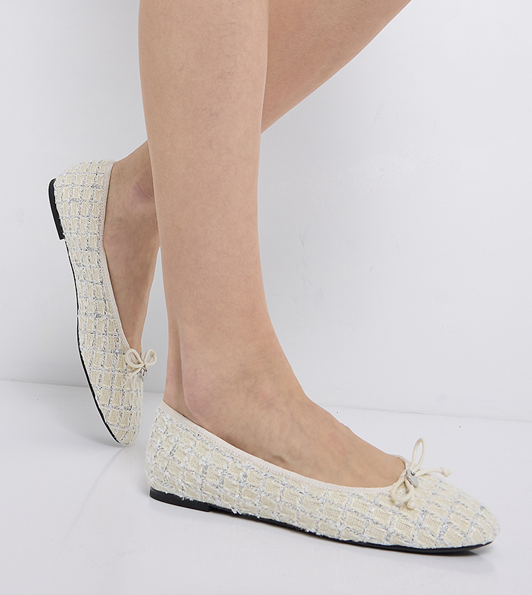 Tweed Round Toe Ballerinas