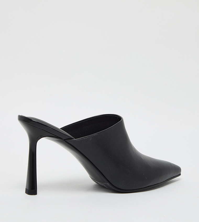 Solid Pointed Toe Heeled Mules