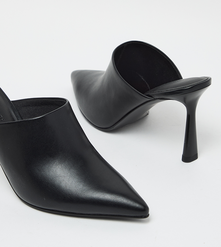 Solid Pointed Toe Heeled Mules