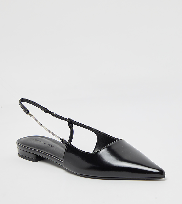 Pointed-Toe Chain Strap Slingback Flats