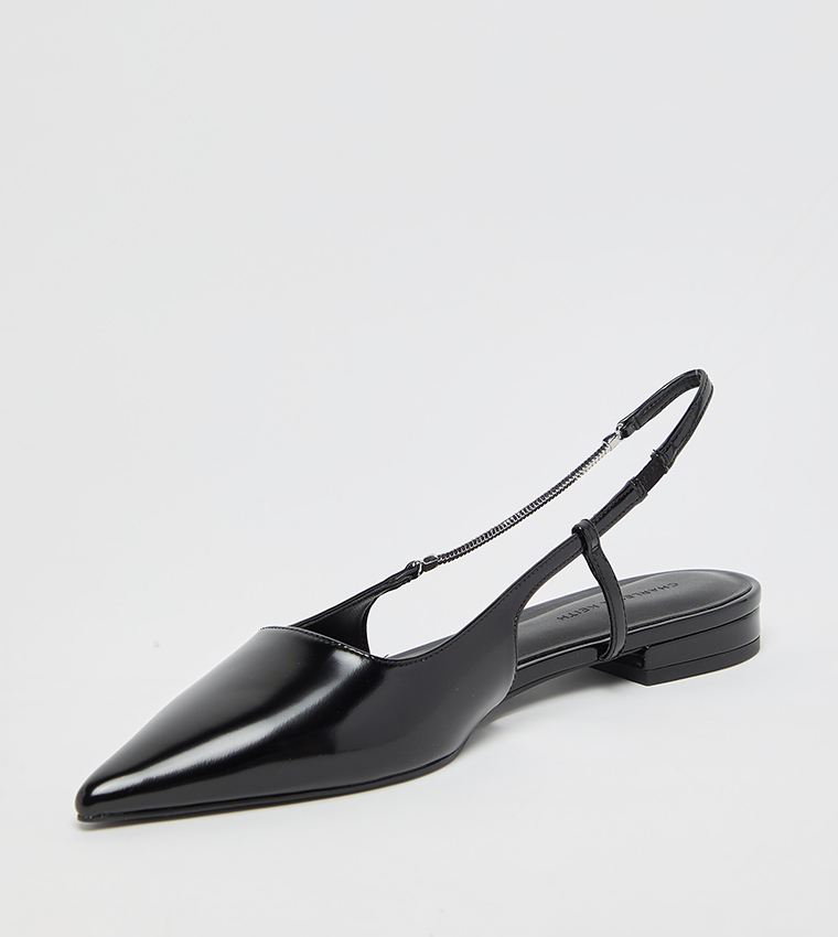 Pointed-Toe Chain Strap Slingback Flats
