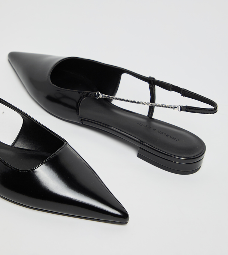 Pointed-Toe Chain Strap Slingback Flats