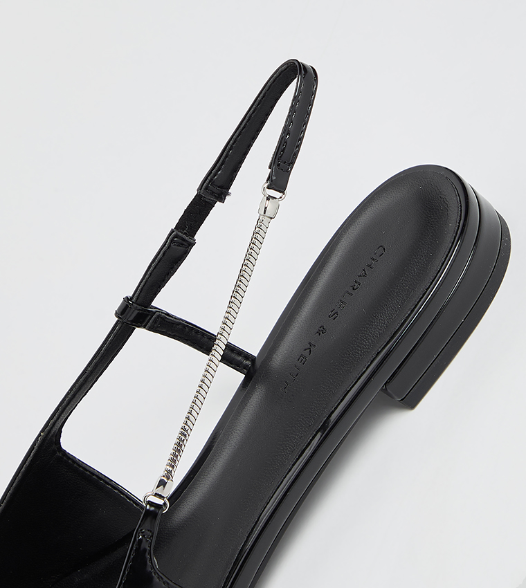 Pointed-Toe Chain Strap Slingback Flats