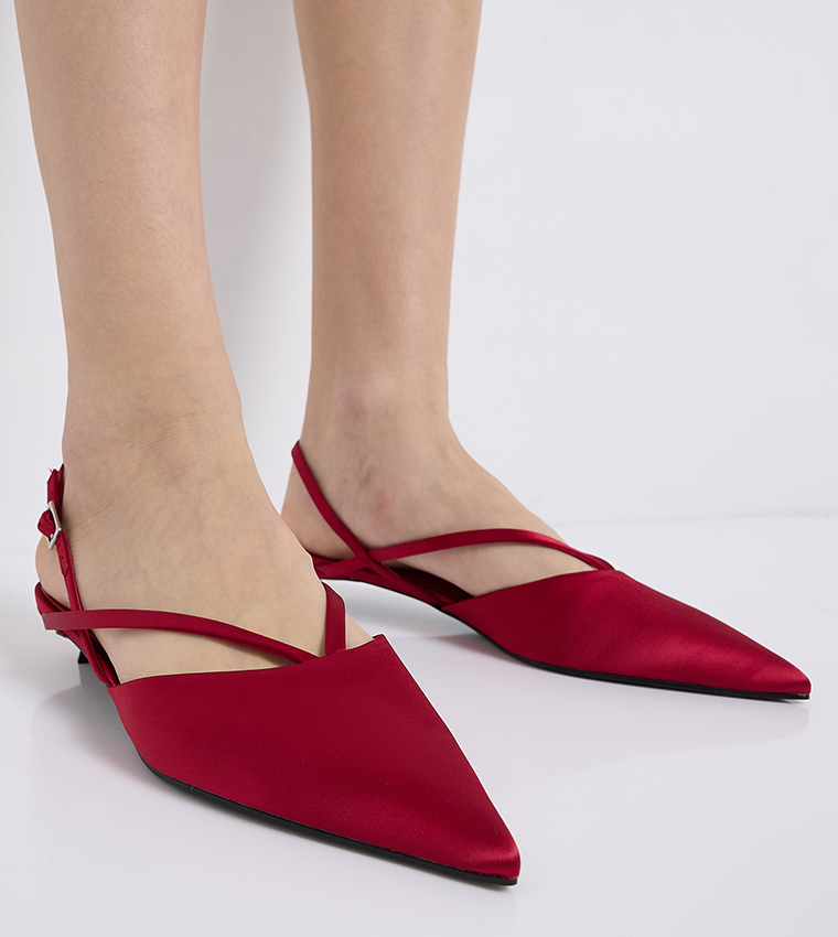 Satin Slingback Kitten Heel Pumps