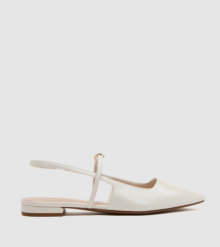 TRIFINA Metal Detail Pointed Toe Slingback Flats