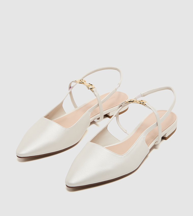 TRIFINA Metal Detail Pointed Toe Slingback Flats