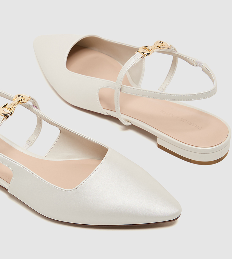TRIFINA Metal Detail Pointed Toe Slingback Flats