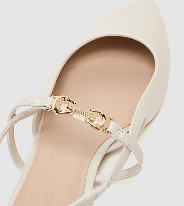 TRIFINA Metal Detail Pointed Toe Slingback Flats