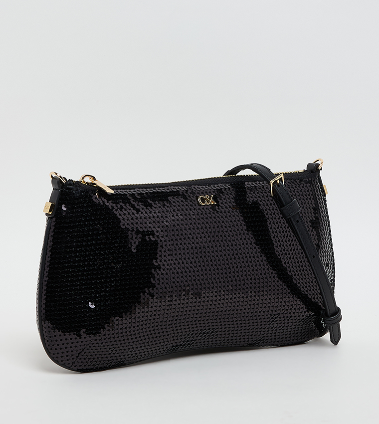 Sequined Zip Closure Shoulder Bag