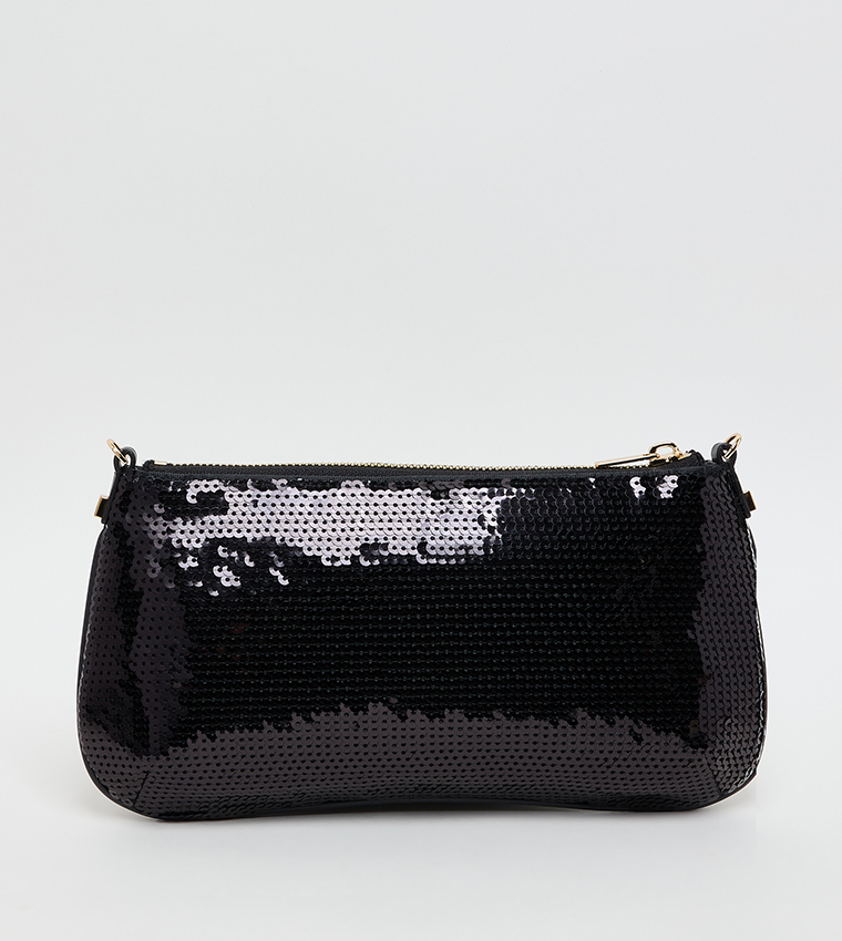 Sequined Zip Closure Shoulder Bag