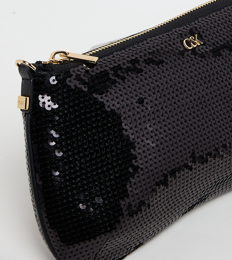Sequined Zip Closure Shoulder Bag