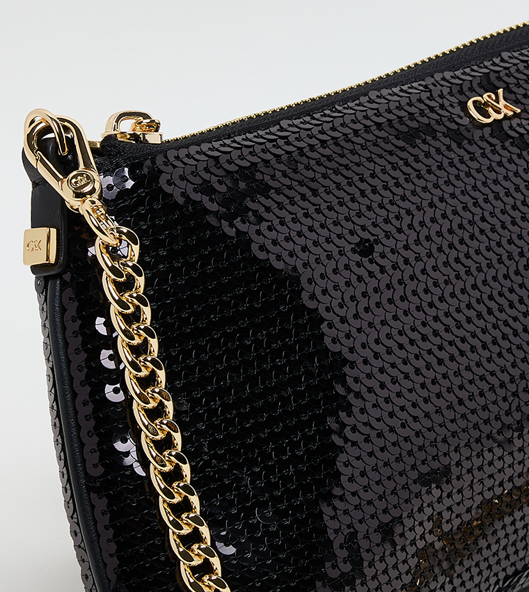 Sequined Zip Closure Shoulder Bag