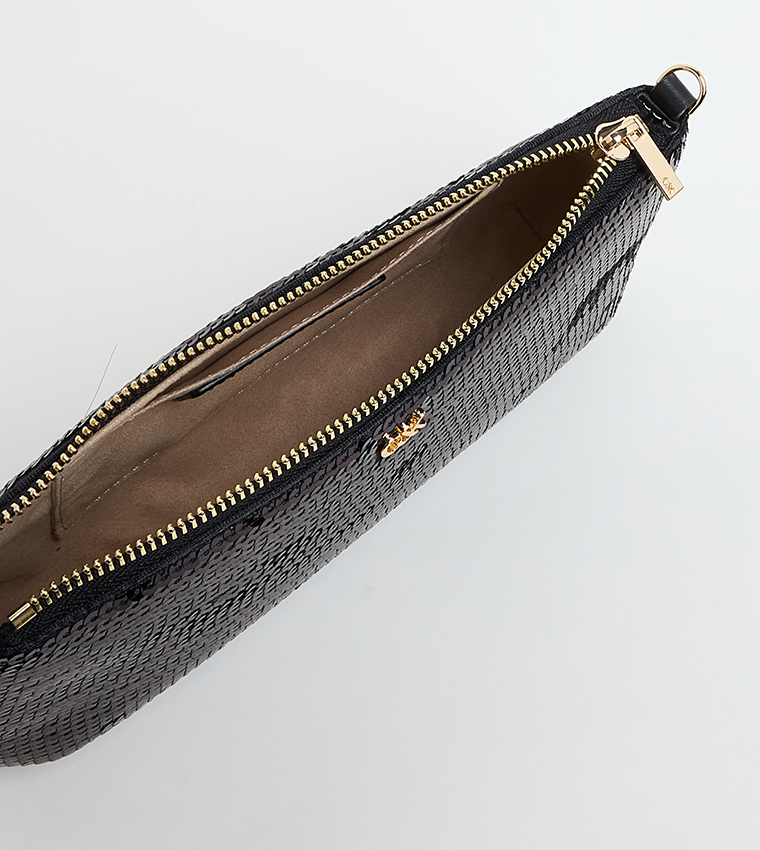 Sequined Zip Closure Shoulder Bag