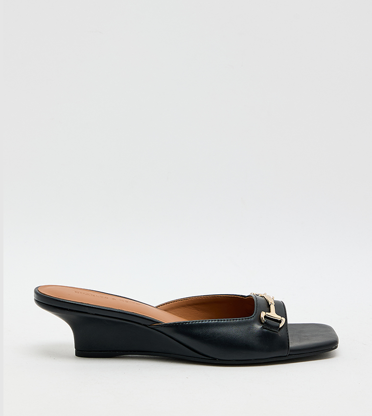 ERINNA Solid Square Toe Wedge Sandals