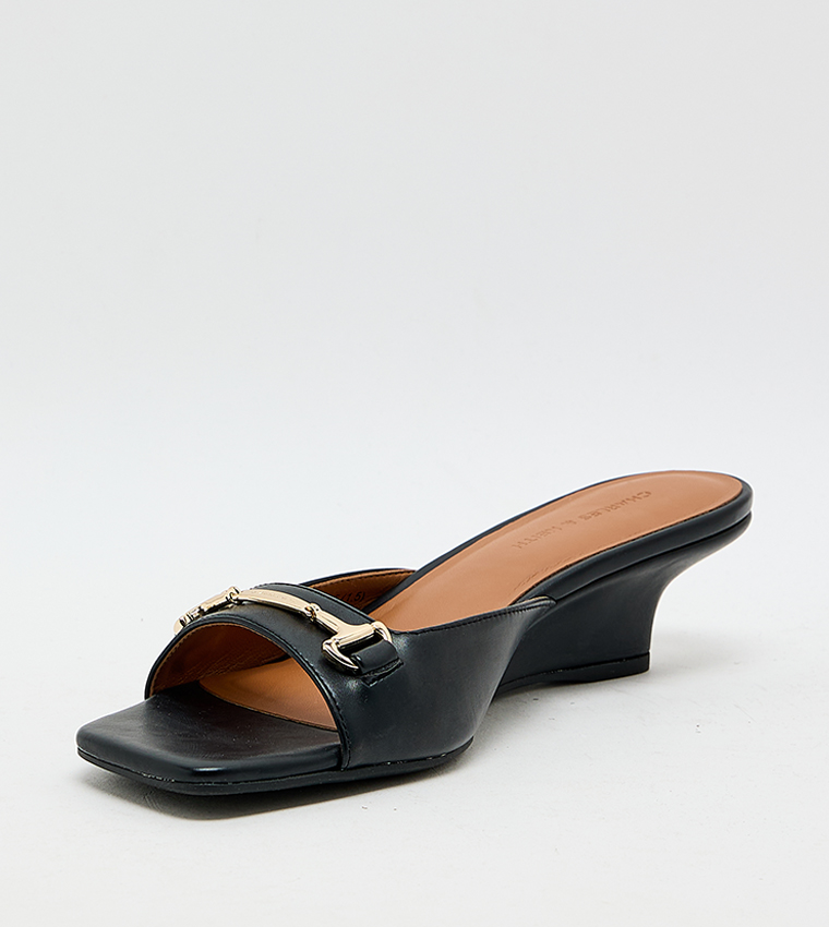 ERINNA Solid Square Toe Wedge Sandals