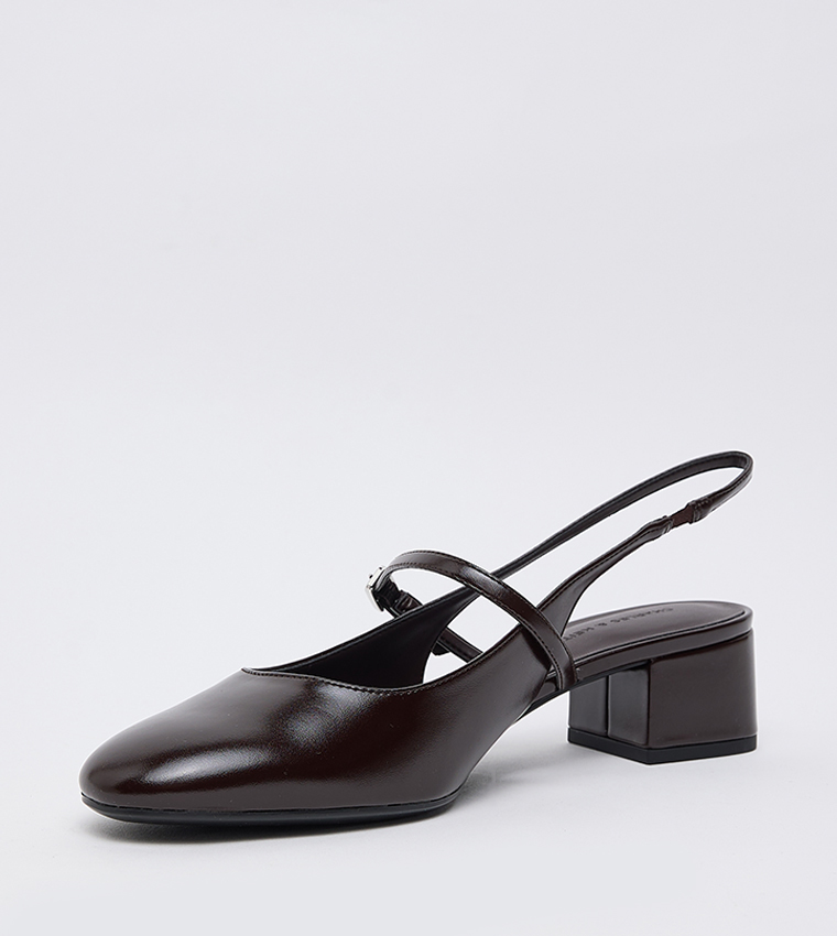 Block Heel Slingback Mary Jane Pumps