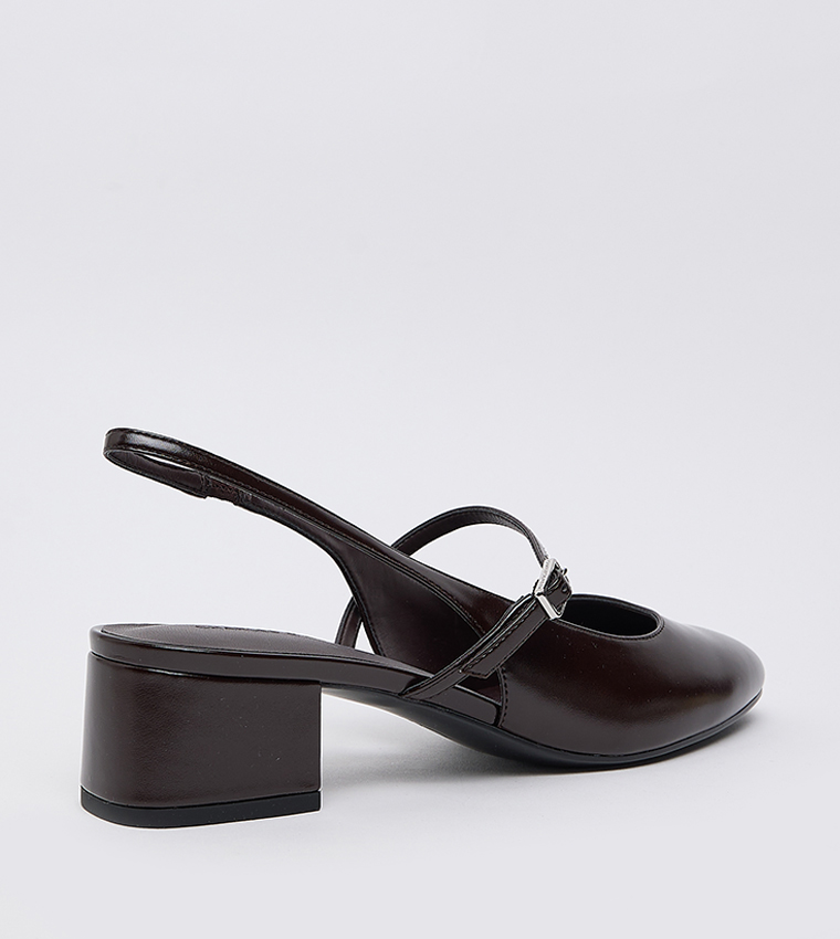 Block Heel Slingback Mary Jane Pumps