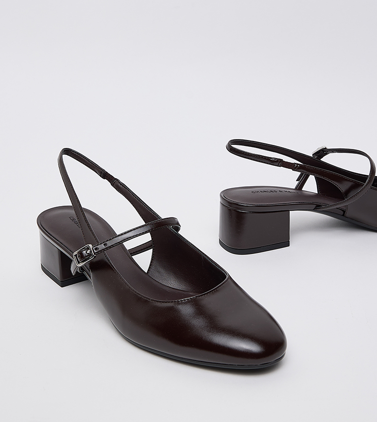 Block Heel Slingback Mary Jane Pumps