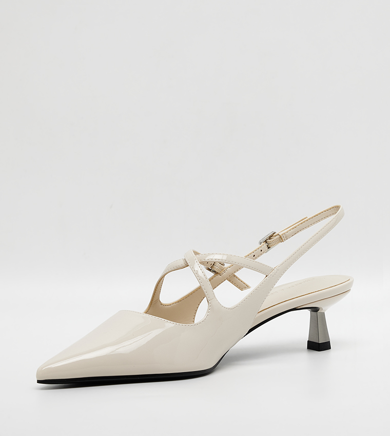 PAULINE Patent Crossover Slingback Kitten Heel Pumps