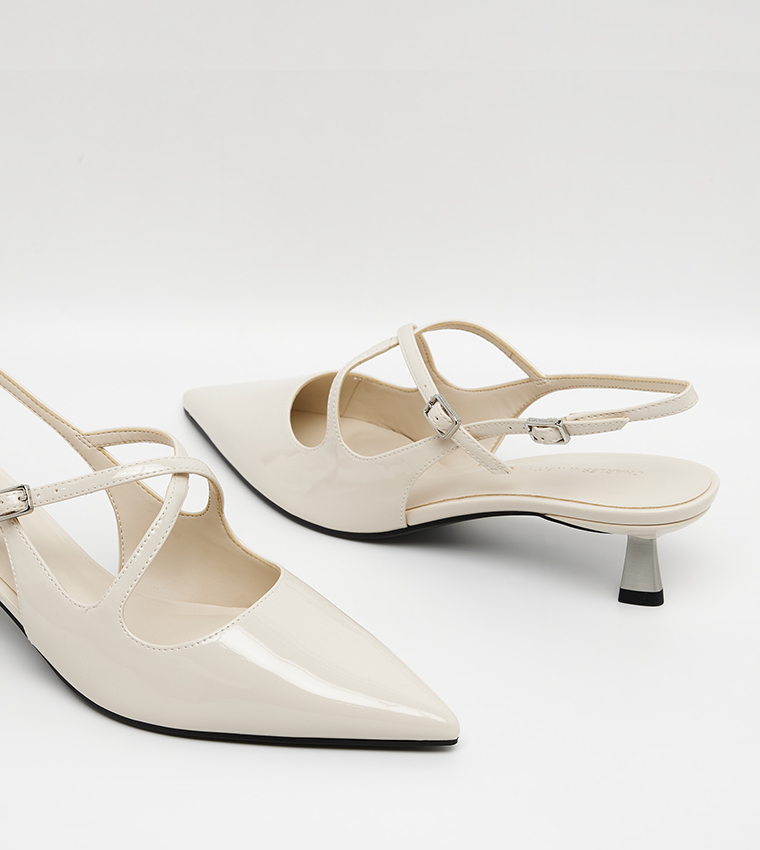PAULINE Patent Crossover Slingback Kitten Heel Pumps