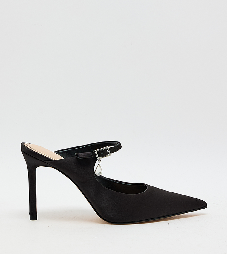 Solid Buckle Detail Pointed Toe Mule Pumps