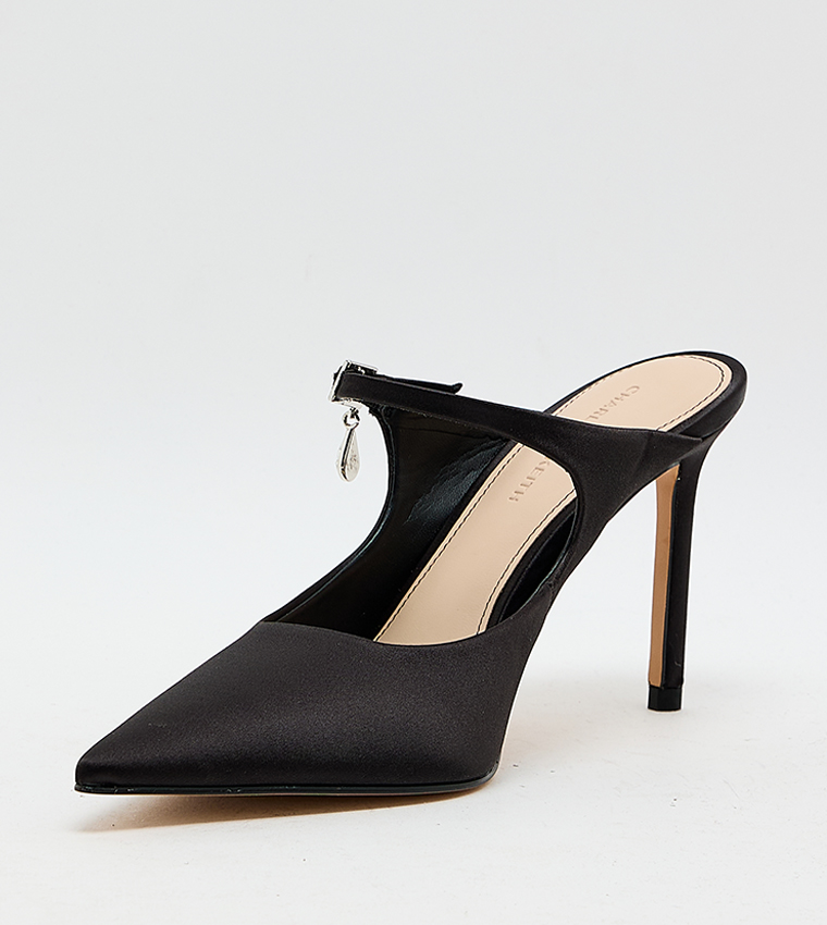 Solid Buckle Detail Pointed Toe Mule Pumps