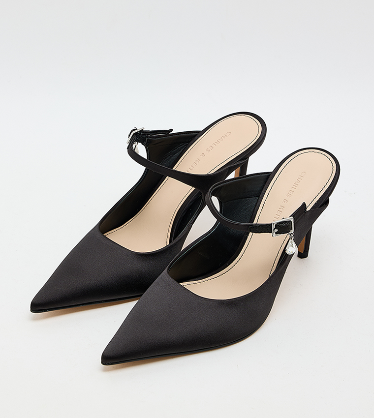 Solid Buckle Detail Pointed Toe Mule Pumps