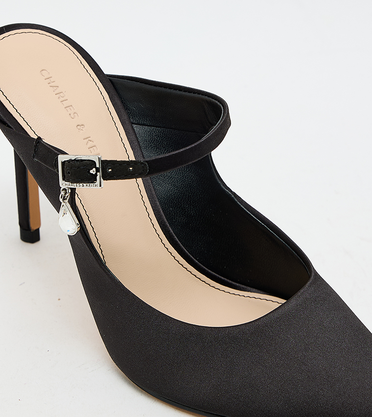 Solid Buckle Detail Pointed Toe Mule Pumps