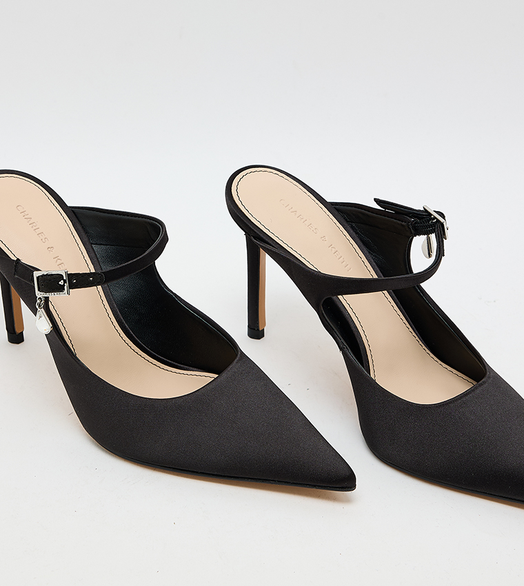 Solid Buckle Detail Pointed Toe Mule Pumps
