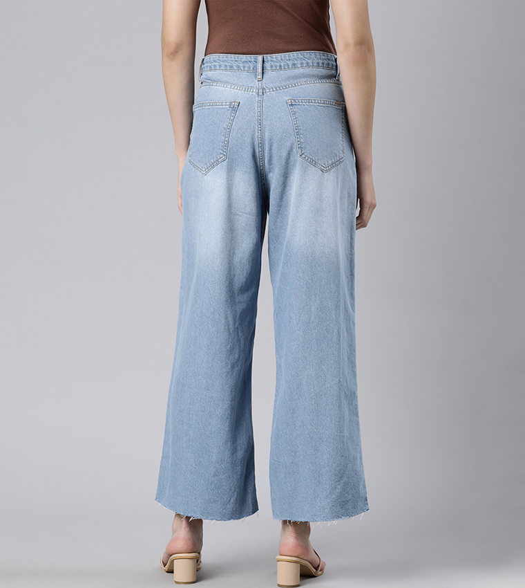 Go Colors  Wide Leg Jeans - Blue Wide Leg Jeans