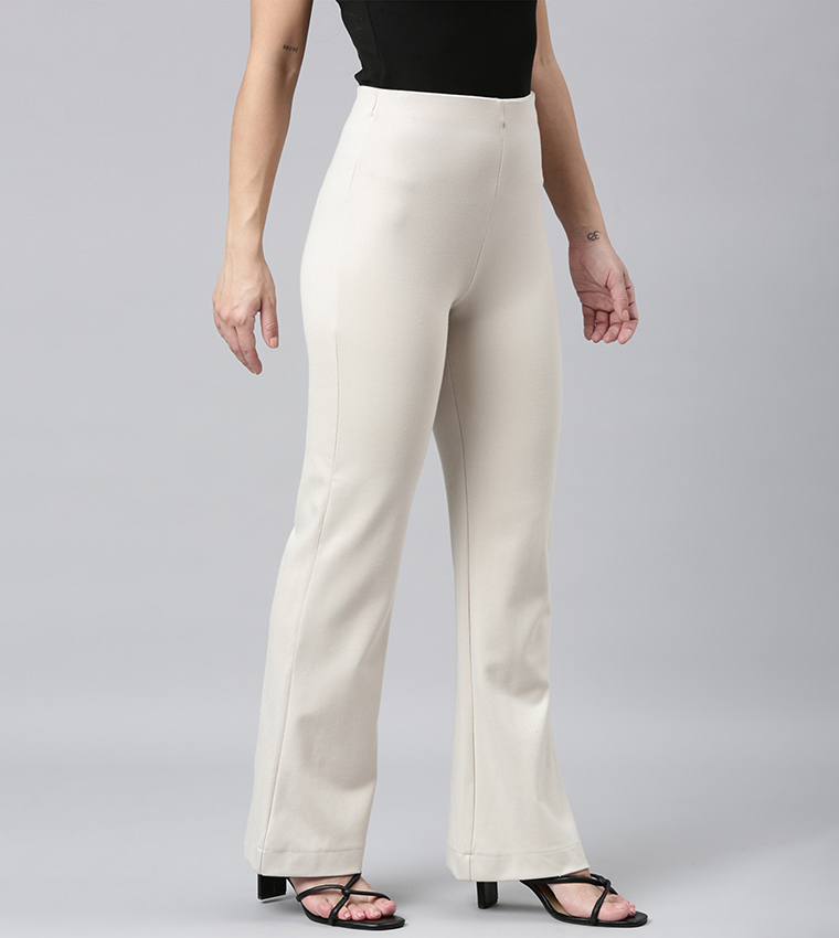 Solid High Rise Flared Pants