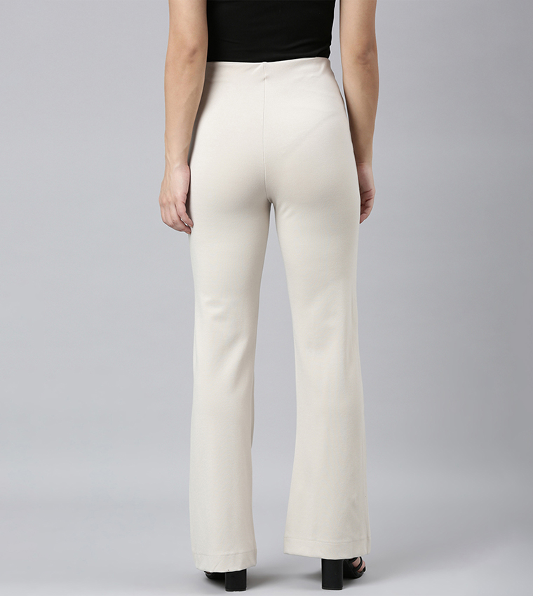 Solid High Rise Flared Pants