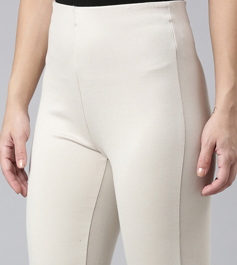 Solid High Rise Flared Pants