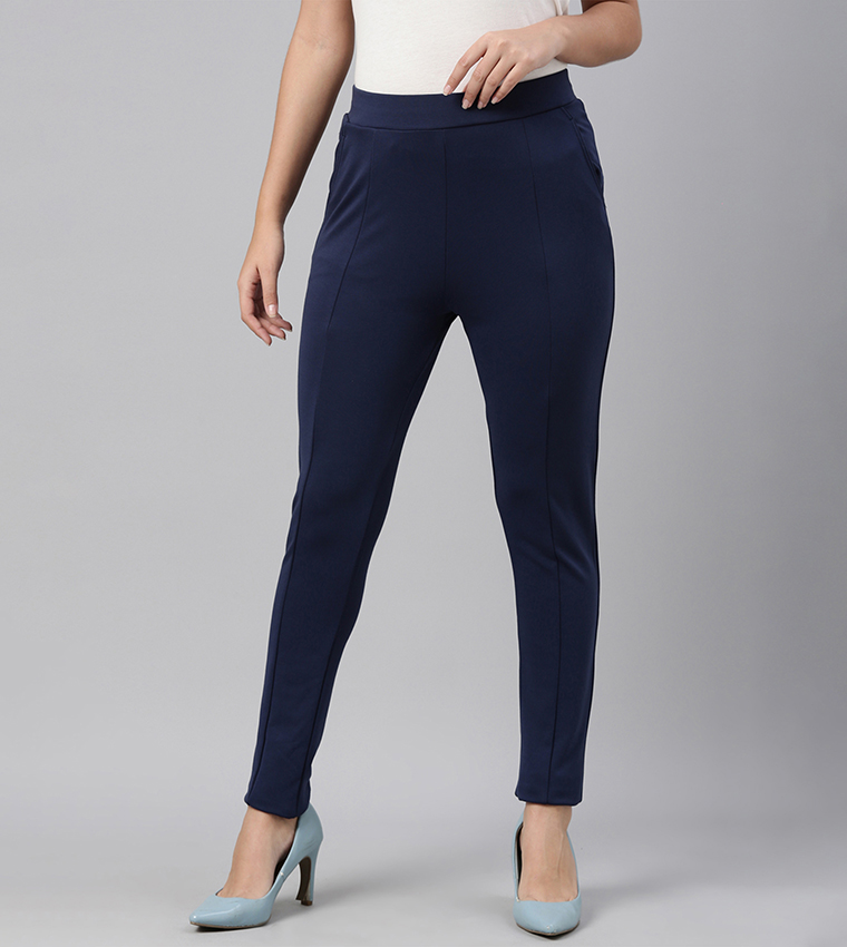 Solid Slim Fit Stretch Ponte Pants