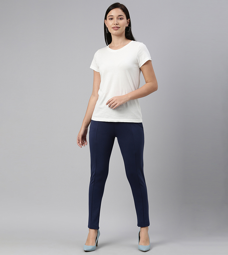Solid Slim Fit Stretch Ponte Pants