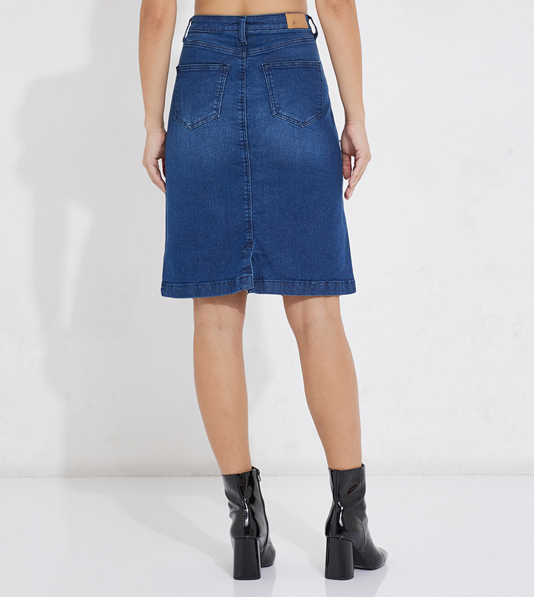 Button Front Mini Denim Skirt