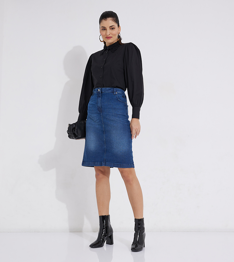 Button Front Mini Denim Skirt