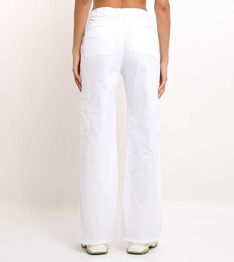 Solid Drawstring Waist Cargo Pants