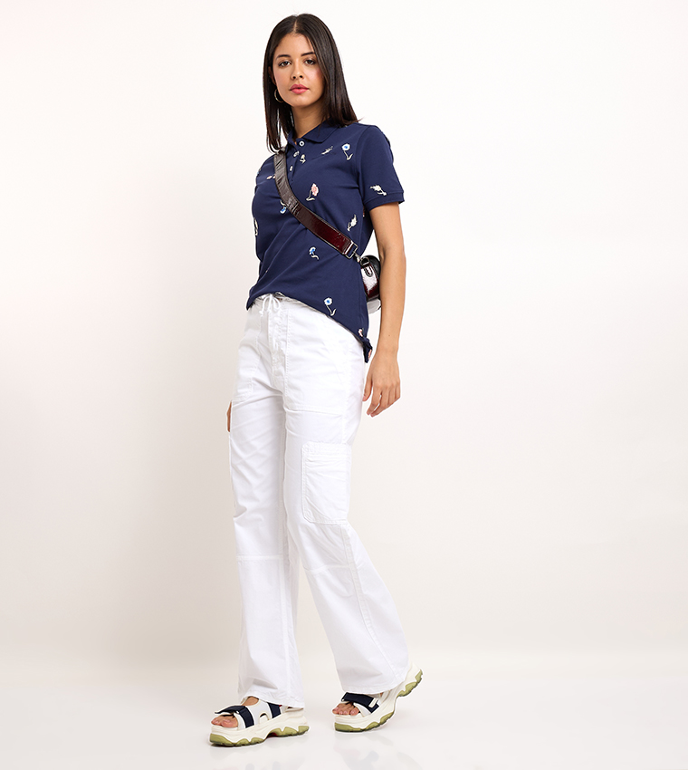 Solid Drawstring Waist Cargo Pants